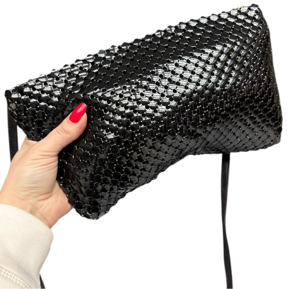 Vintage Whiting & Davis Black Metal Mesh Pouch Crossbody Shoulder Bag Evening